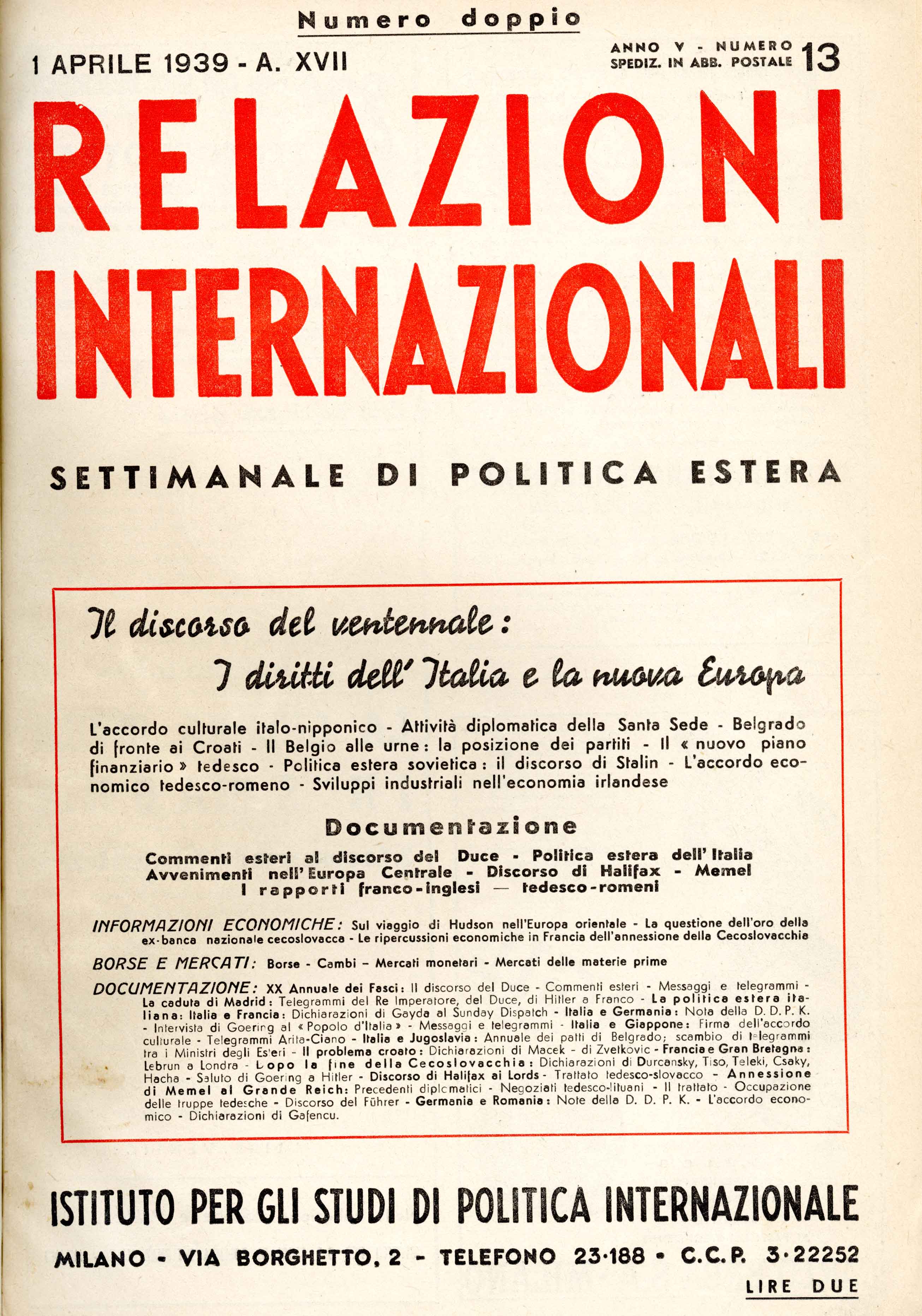 Copertina di Relazioni Internazionali