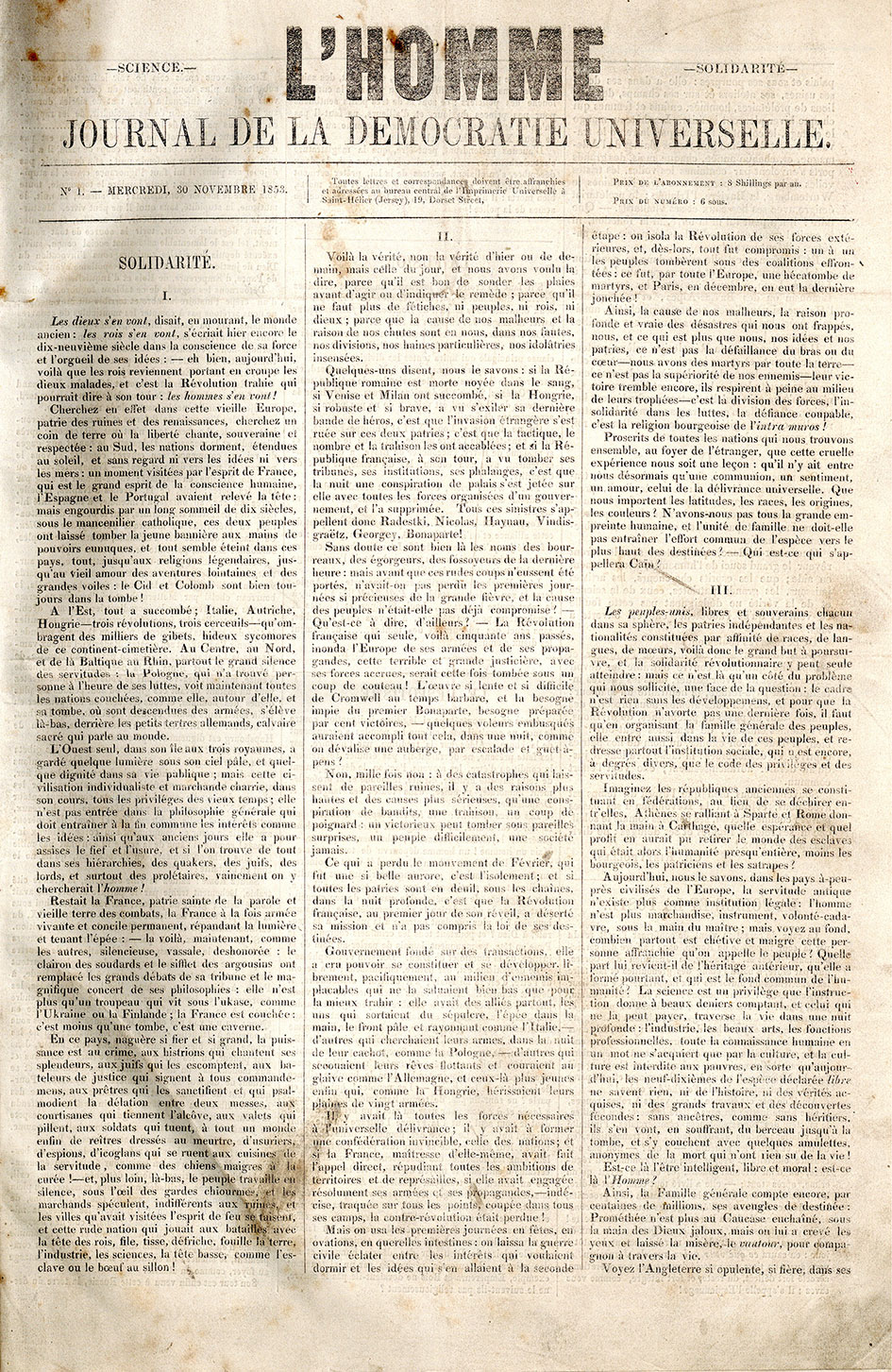 Copertina di L'Homme, journal de la démocratie universelle