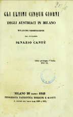 Copertina di Gli ultimi cinque giorni degli austriaci in Milano