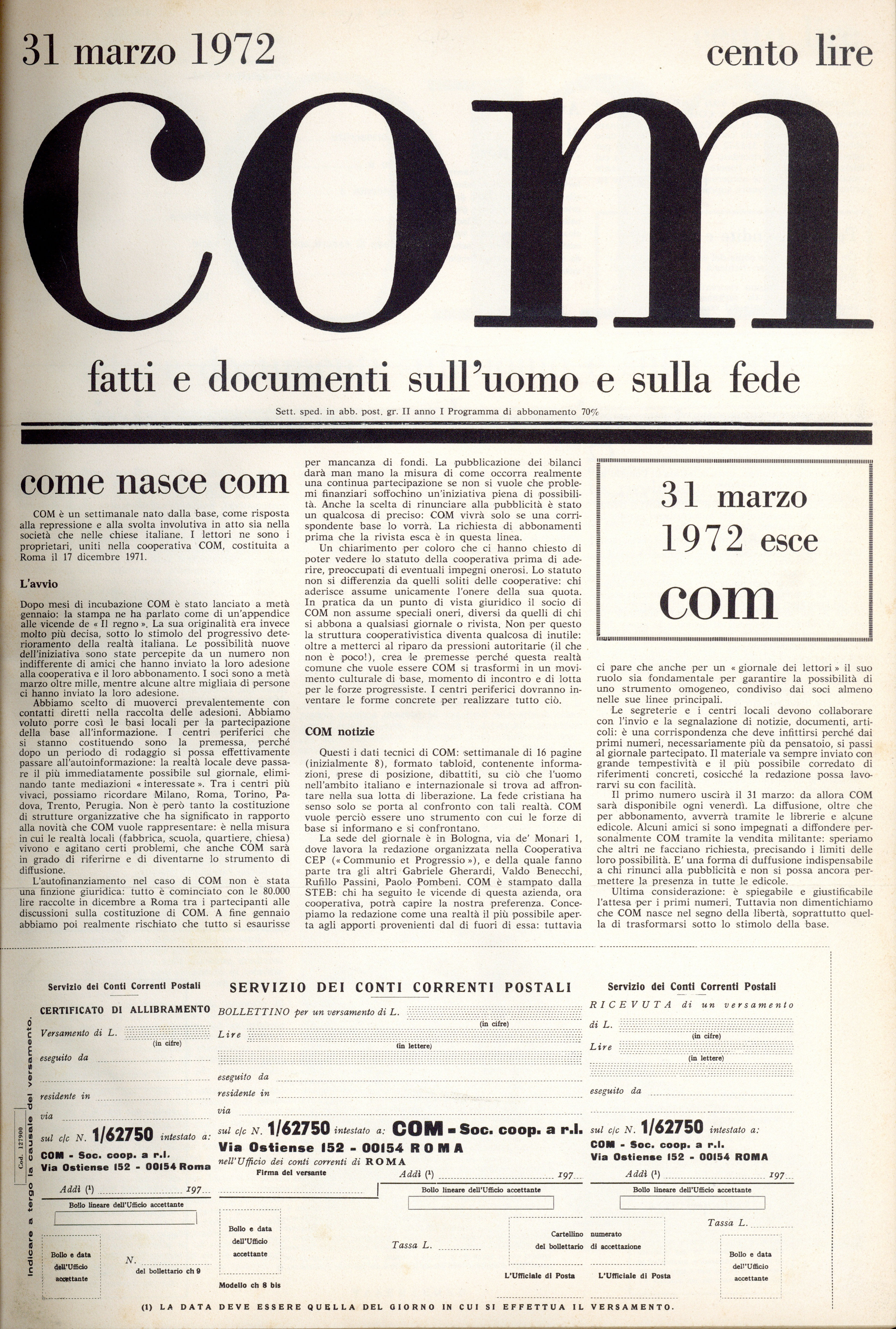 Copertina di Com : fatti e documenti sull'uomo e sulla fede