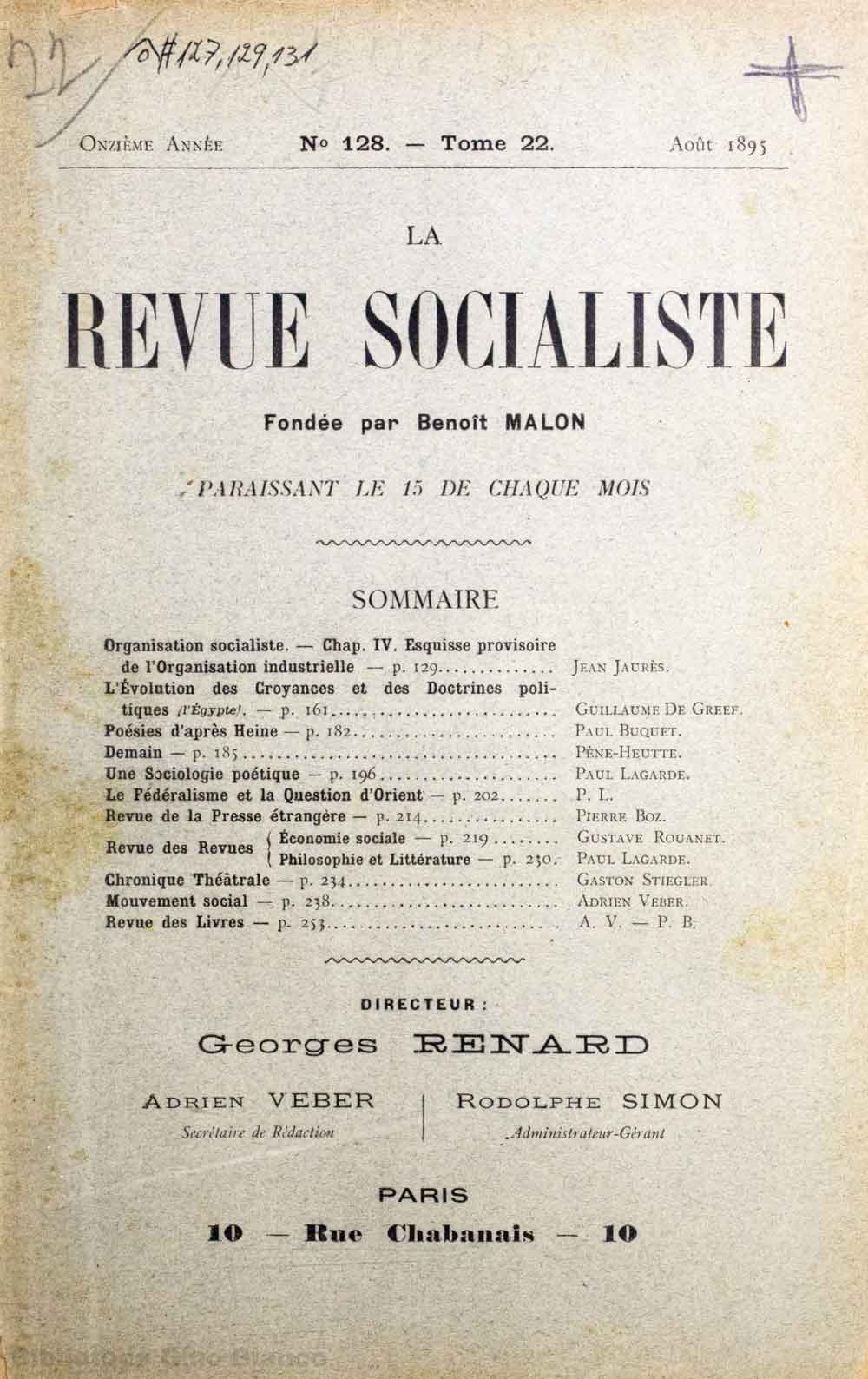 Copertina di La Revue Socialiste