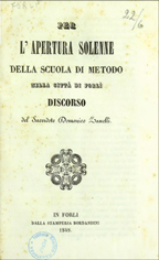 Copertina di Per l'apertura solenne della scuola di metodo nella città di Forlì