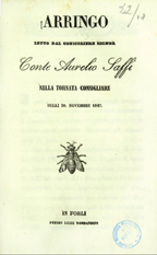 Copertina di Arringo letto dal consigliere signor conte Aurelio Saffi nella tornata consigliare delli 20 novembre 1847