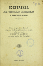 Copertina di Come la questione sociale si possa risolvere più presto e meglio colle teorie di Giuseppe Mazzini che con quelle dei socialisti