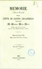 Copertina di Memorie istorico-critiche della città di Santo Arcangelo