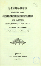 Copertina di Discorso del chiarissimo marchese Massimo d'Azeglio ed altri pronunciati ne' banchetti tenuti in Pesaro