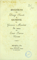Copertina di Discorso di Dionigi Strocchi e canzone di Giovanni Marchetti in onore di Ennio Quirino Visconti