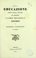 Copertina di Della educazione usata dagli antichi in allevare i loro figliuoli, discorso