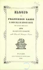 Copertina di Elogio di Francesco Cassi il giorno delle sue rinnovate esequie 8 luglio 1846