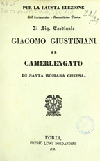 Copertina di Per la fausta elezione dell'eminentissimo ... cardinale Giacomo Giustiniani al camerlengato di Santa Romana Chiesa