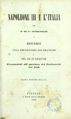 Copertina di Napoleone III e l'Italia e discorsi dell'imperatore dei francesi e del re del Piemonte pronunziati all'apertura dei Parlamenti del 1859