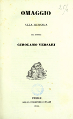 Copertina di Omaggio alla memoria del dottore Girolamo Versari