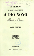 Copertina di In tributo di lode e gratitudine a Pio Nono