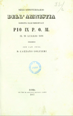 Copertina di Nell'anniversario dell'amnistia largita dall'immortale Pio IX P.O.M. il 16 luglio 1846