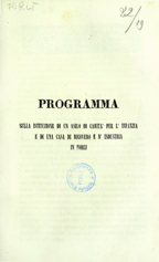 Copertina di Programma sulla istituzione di un asilo di carita per l'infanzia e di una casa di ricovero e d'industria in Forli