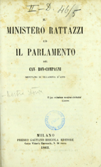 Copertina di Il ministero Rattazzi ed il Parlamento