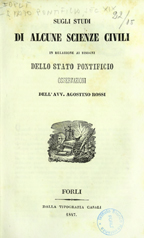 Copertina di Sugli studi di alcune scienze civili in relazione ai bisogni dello stato pontificio