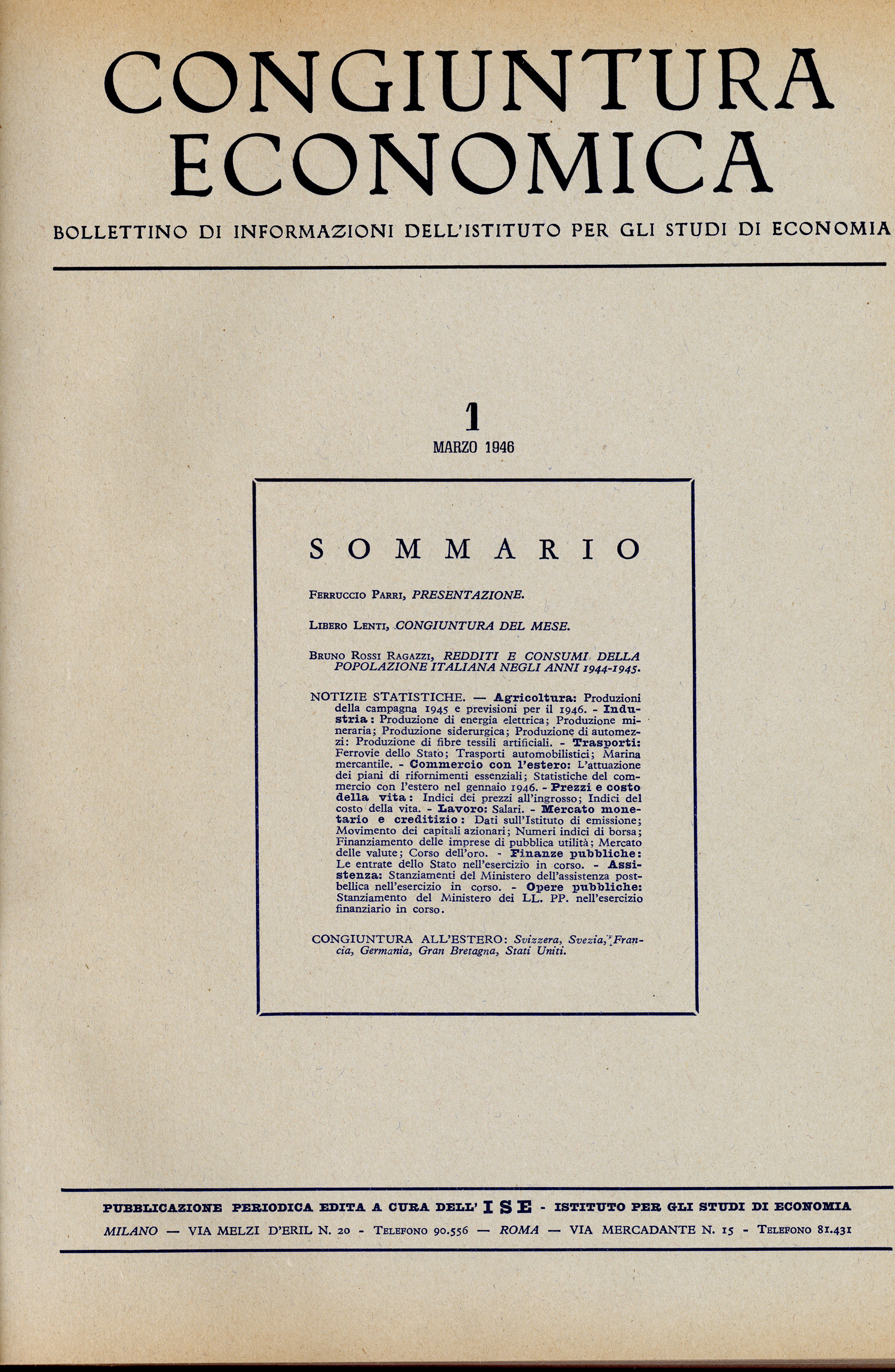 Copertina di Congiuntura economica