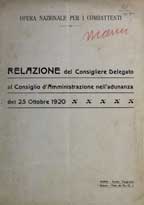 Copertina di Relazione del consigliere delegato al Consiglio d’amministrazione nell’adunanza del 25 ottobre 1920