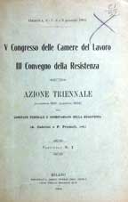 Copertina di V Congresso delle Camere del Lavoro, III Convegno della Resistenza ; Azione triennale (nov. 1901-dic. 1904) del Comitato federale ...