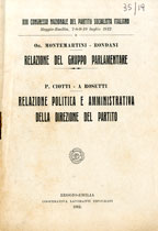 Copertina di Relazione del Gruppo Parlamentare; Relazione Politica e Amministrativa della Direzione del Partito